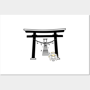 Black Kitsune Shrine Stairs Posters and Art